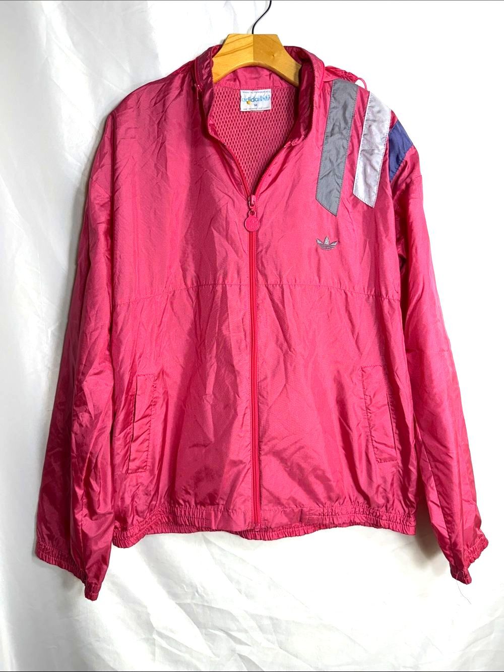 Vintage 80s Adidas Trefoil Windbreaker Jacket Medium Pink Taiwan ROC
